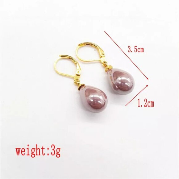 New Womens Light Brown Pearl Drop Earrings & 18kt Gold - Picture 2 of 2